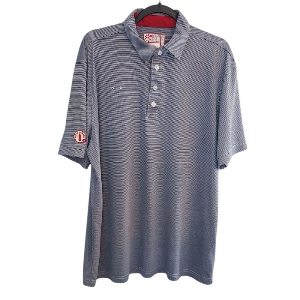 Oobe Chick-Fil-A Mens XL Uniform Blue Striped Polo Recycled Fabric Workwear